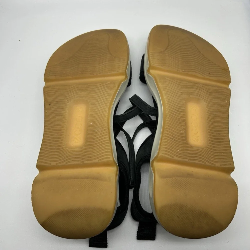 ECCO Plateau Women's 38 US 7.5 Comfort Wedge Sandals Leather Black
